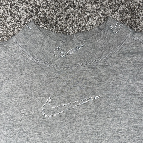 Nike Rhinestone Embellished Mock Neck Long Sleeve in Grey/Silver - Picture 2 of 4
